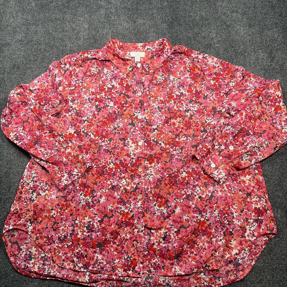 J. Jill Womens Pink Microfloral Button Down Cotton Shirt Lightweight Sz L Petite